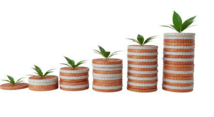 Isolated Plant Growing on Coin Stack