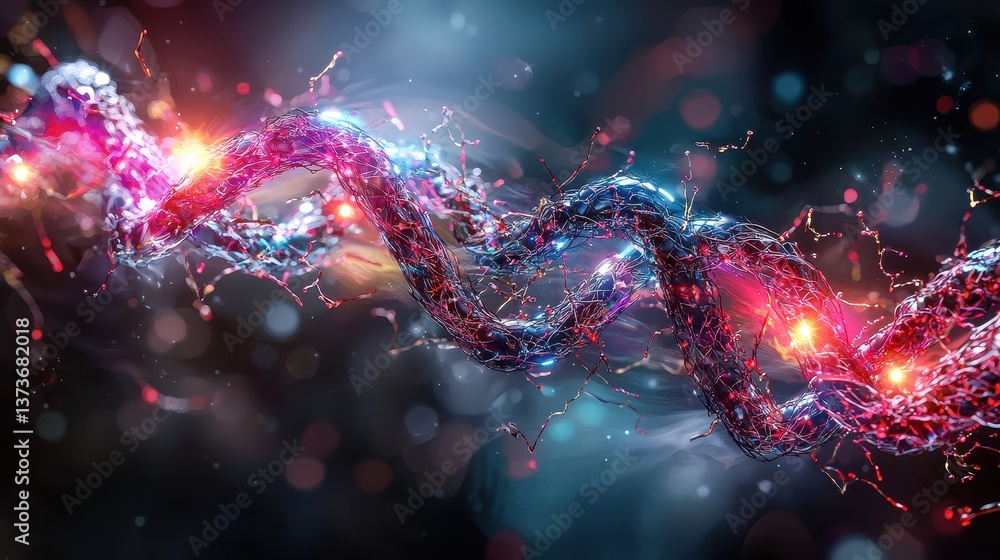 Poster microscopic view of chromosome bundle and dna structure in vibrant color with abstract background ef