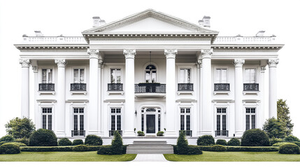 Obraz premium grand colonial style mansion with white columns and lush greenery