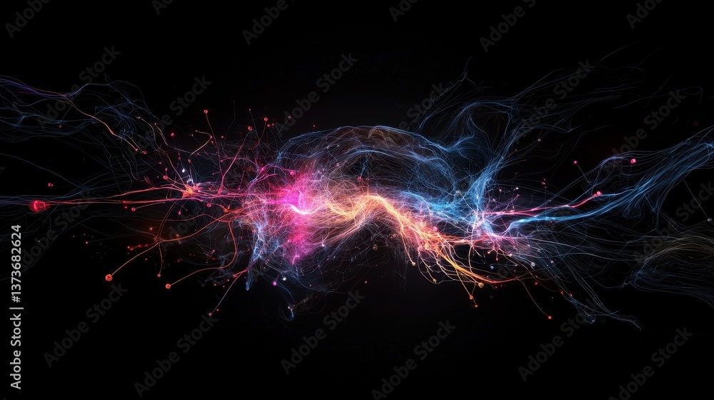 Poster sophisticated neural visualization with glowing synaptic patterns and vibrant colors in abstract art
