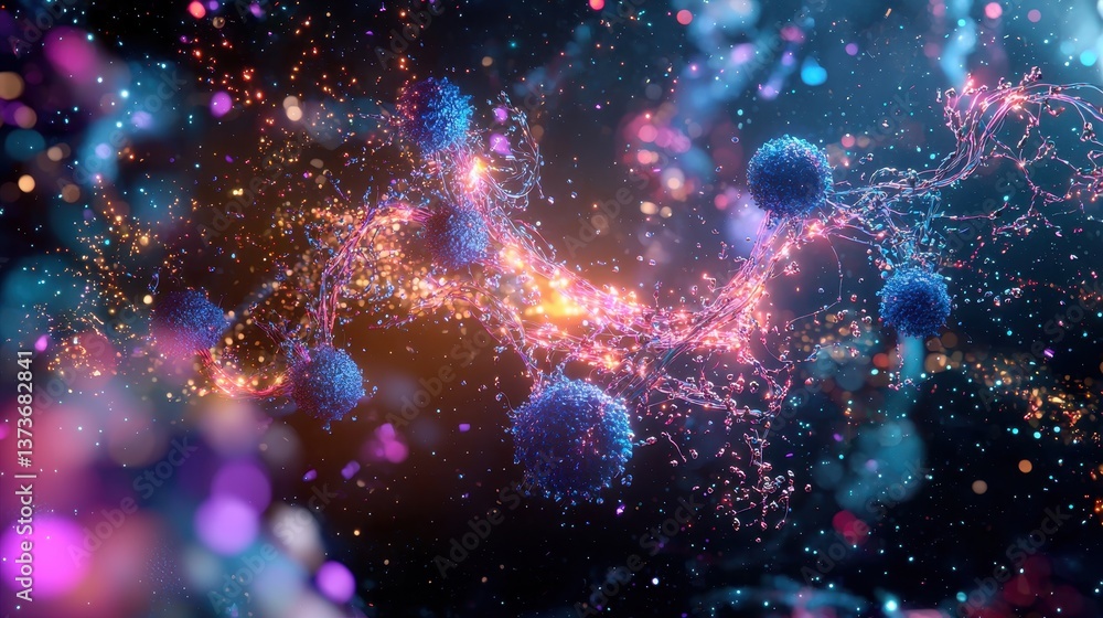 Poster surreal microscopic portrayal of chromosomes and their entangled structures in a colorful digital la