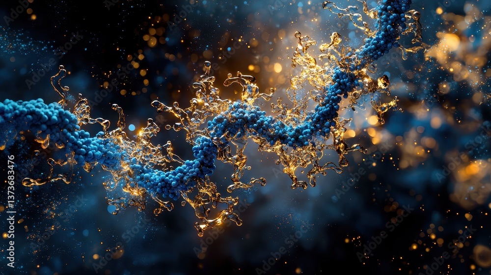 Poster artistic visualization of chromosome unraveling with brilliant colors and abstract patterns in a cos
