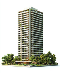 Obraz premium modern condominium building with lush greenery on white background