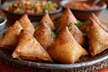 Ethiopian sambusa triangular pastry filled with lentils or meat, served with