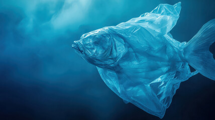 a fish shape of plastic bag, symbolizing ocean pollution