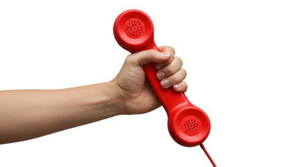 Isolated Hand Holding Red Telephone Receiver