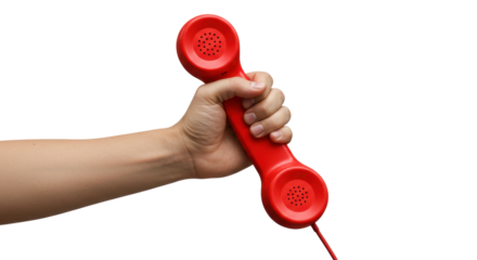 Isolated Hand Holding Red Telephone Receiver