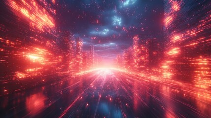 Obraz premium Abstract 3D Hyper Jump Through Space with Light Trails
