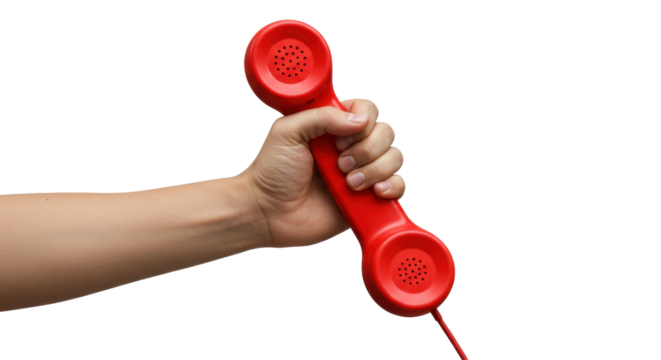 Isolated Hand Holding Red Telephone Receiver