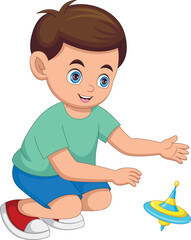 little boy playing with spinning top toy
