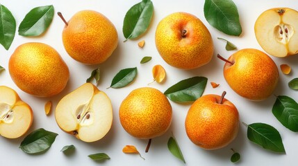 Juicy Pears and Foliage Suspended in Air for Freshness Visual