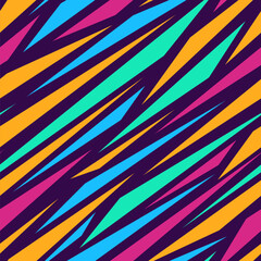 Abstract geometric seamless vector pattern. Diagonal randomly arranged colorful stripes pattern. Vector color illustration in flat style. Vector pattern design for cloth, textile, background.