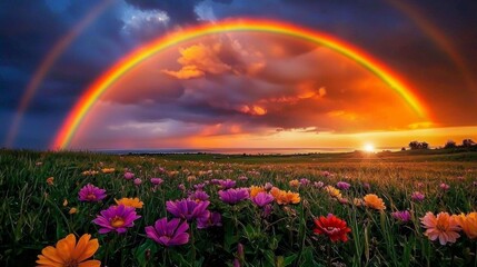 A stunning natural landscape featuring wild fields and vibrant flowers. 