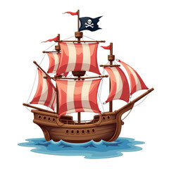 simple cartoon pirate ship adventure vector illustration transparent background isolated