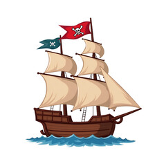 simple cartoon pirate ship adventure vector illustration transparent background isolated