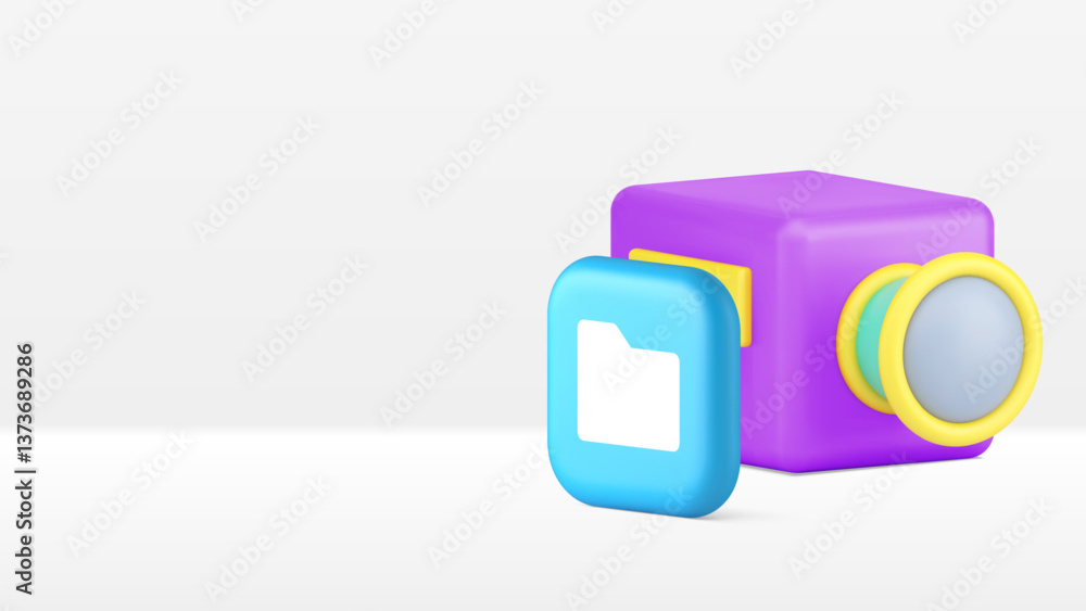 Poster multimedia data folder archive storage photo video cloud banner copy space vector illustration. medi