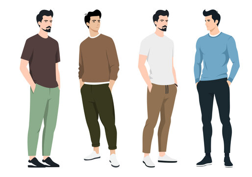 Men s Fashion Outfit Collection. A collection of stylish men dressed in various outfits, including casual, smart-casual, and streetwear styles.