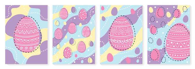 Easter egg with decoration. Background set in cartoon style. Vector illustration