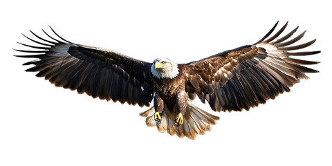 Obraz premium Majestic bald eagle in flight with outstretched wings isolated on transparent background.
