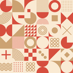 Abstract creative seamless geometrical pattern. Color geometric shapes seamless background. Red and brown color flat geometric forms isolated on beige baclground. Flat style. Color vector seamless bac