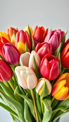 Fototapeta premium A vibrant, vintage-inspired bouquet of tulips in a range of colors, beauty, spring bouquet