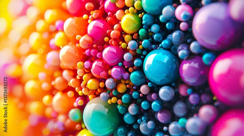 Poster vibrant spheres of various colors and sizes symbolize unity in diversity.