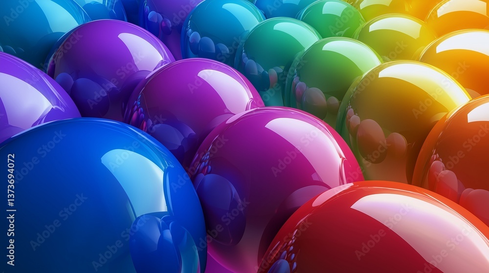 Poster colorful spheres symbolize unity in diversity, blending hues for a harmonious abstract concept.