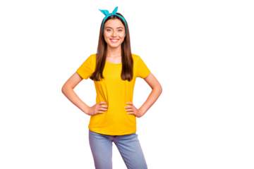 Photo of charming nice good cute attractive amazing girl posing to be photographed for posting photo in social media