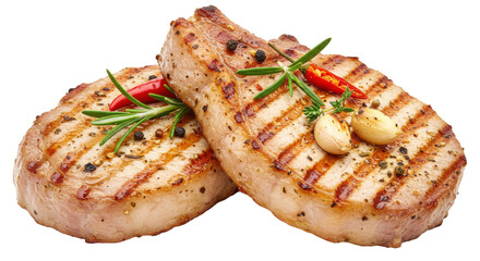 Isolated Grilled Pork Chops with Herbs and Spices