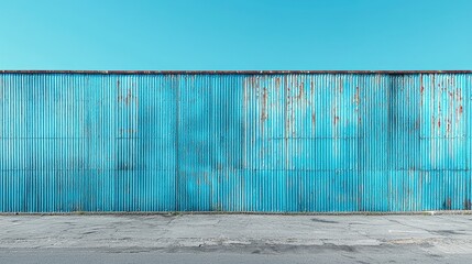 Fototapeta premium Vibrant Blue Industrial Wall with Textured Surface Under a Clear Sky Enhancing Urban Abstract Aesthetic in a Modern Setting