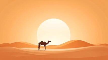 Fototapeta premium Silhouette of Camel Against Sunset in Desert Landscape