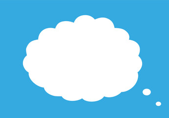Simple white cartoon cloud thought bubble on bright blue background is great for creative projects. With prominent copy space. Cartoon, doodle, adorable, vector concept.