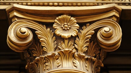 Fototapeta premium Golden Corinthian Capital: Architectural Detail of Exquisite Craftsmanship