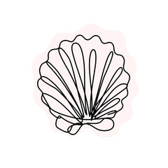 Minimalist line art illustration of a seashell with elegant curves in black and white style, ideal for beach themed designs. Line art editable continuous concept.