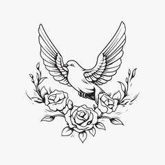 Obraz premium Dove flat old school illustration vector.