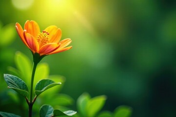 A vibrant orange flower blossoms in the sunlight, its petals gently unfurling amidst lush green foliage, creating a serene and peaceful natural scene.