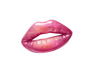 Pink gold lip gloss texture composition isolated on transparent background