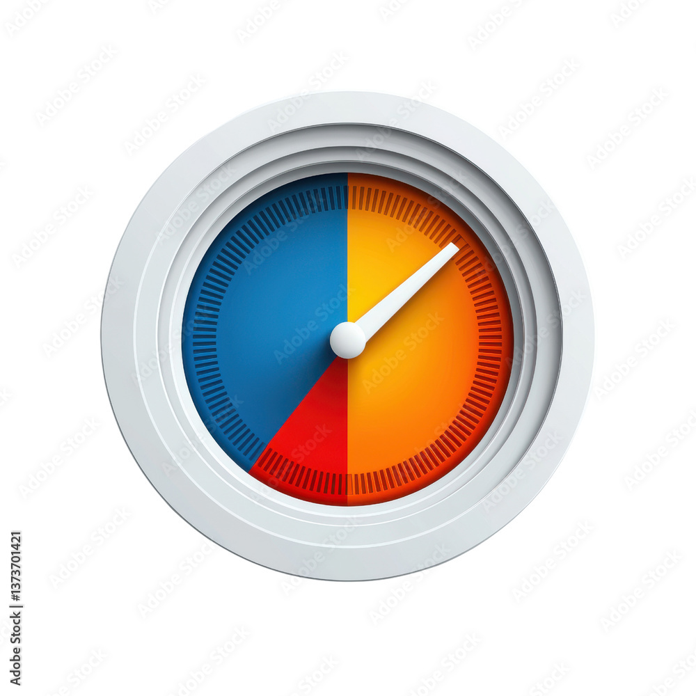 Poster a vibrant abstract circular gauge or meter with a multicolored dial and pointer representing data pe