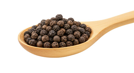 Isolated Wooden Spoon with Black Peppercorns