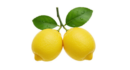 Isolated Two Lemons with Leaves