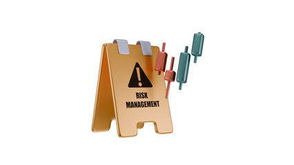 3D Rendered Risk Management Warning Sign with Candlestick Chart for Trading Strategy