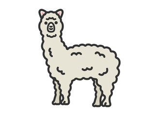 アルパカ（線画カラー）のイラスト