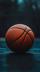 Obraz premium Orange Basketball on Dark Court