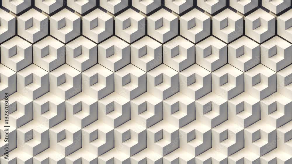Poster Seamless loop animation of an abstract geometric pattern from a grid of transforming cubic shapes. Orthogonal projection. 3d rendering 4K