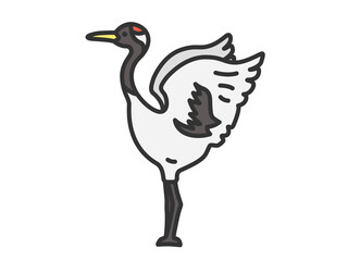 鶴（線画カラー）のイラスト