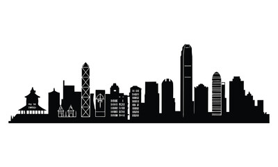 Obraz premium Hong Kong City Skyline Silhouette, Vector, Icon, Logo, White Background.