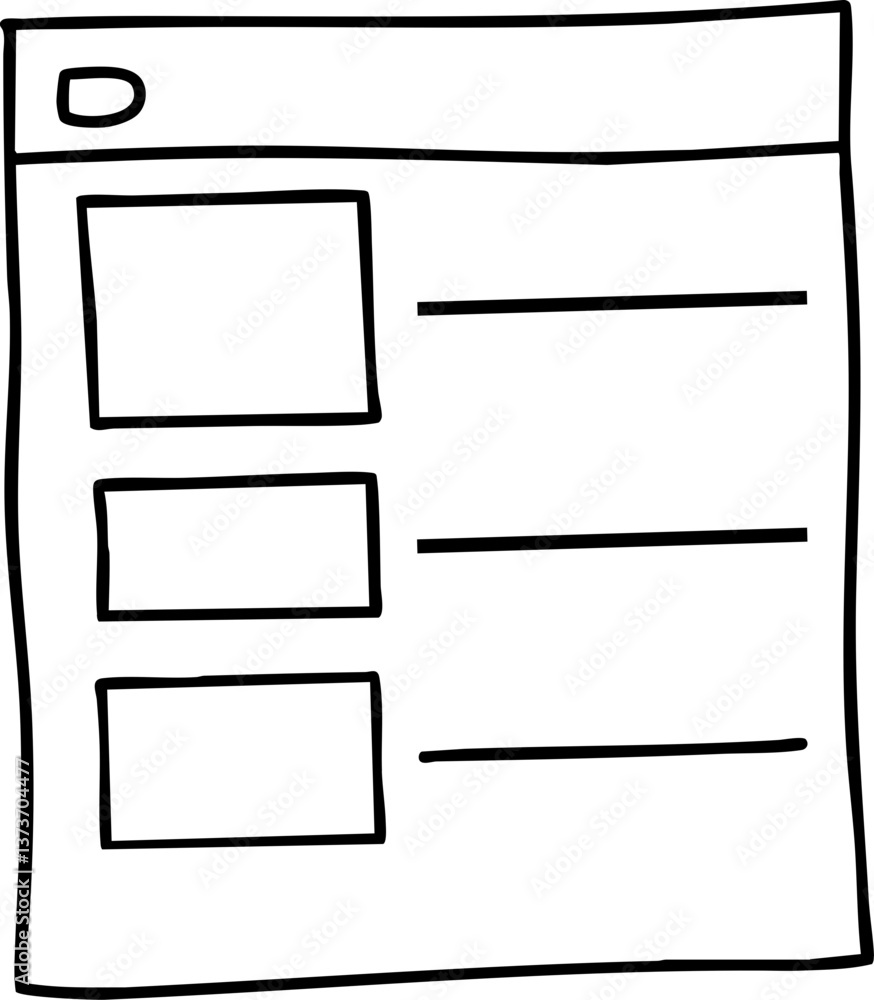 Poster a simple hand-drawn illustration of a blank document layout with three rectangular boxes for content