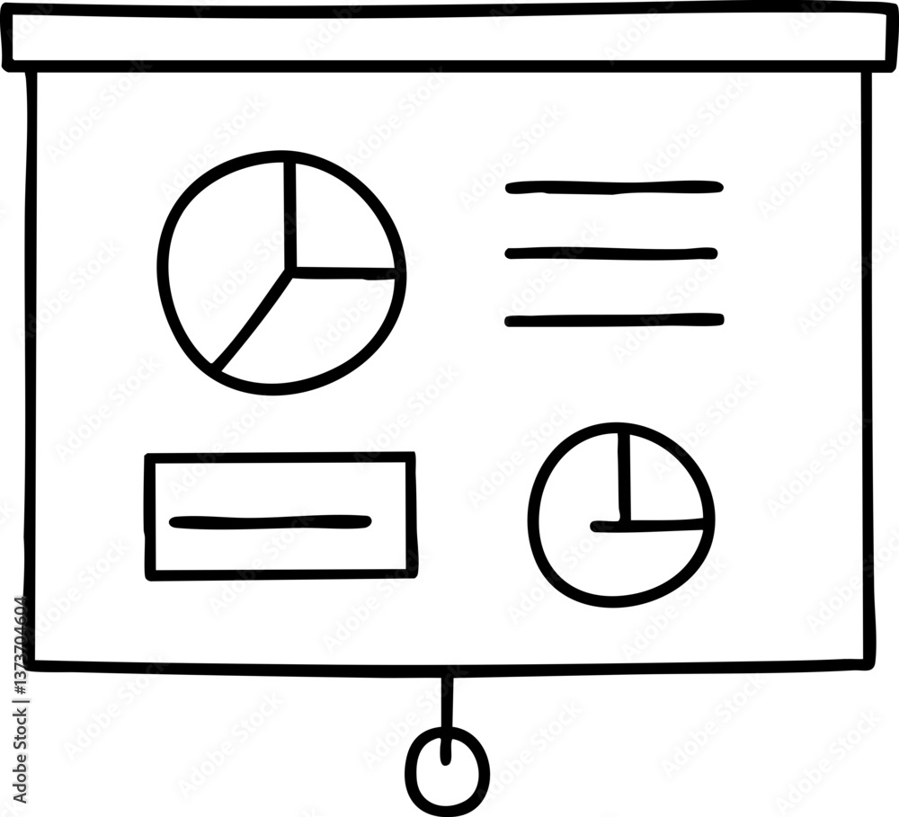Poster a simple illustration of a presentation board featuring charts and graphs, commonly used for busines