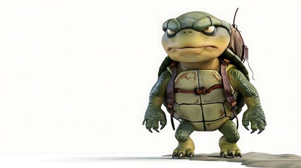 Grumpy Cartoon Turtle Character with Backpack Ready for Adventure