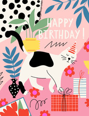 Happy Birthday card with cat